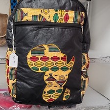 Handmade Kids Backpack Black African Print Geometric Pattern Adjustable Straps