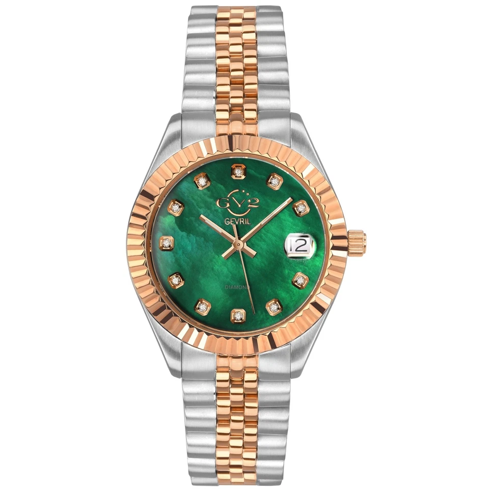 GV2 by Gevril Women's Naples 12408 Green MOP Dial Diamond Two-Tone Swiss Watch