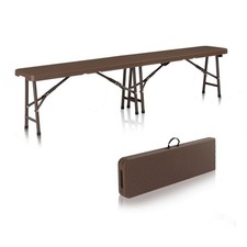 VINGLI 6 ft. Plastic Brown Folding Bench Lockable Legs Waterproof Heavy Duty