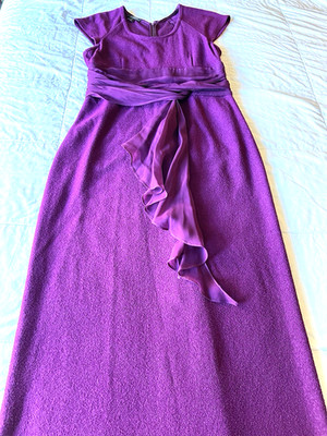 St John Dress Purple Magenta Elegant Aubergine Wool Crepe Long Gown Sz M