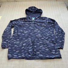 Fresh Produce Hoodie Pullover Womens Large Fish Print Drawstring Tunic Beach