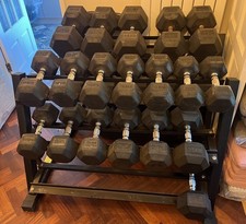 Commercial Heavy Duty Rubber Hex Dumbbells Set, with Racks