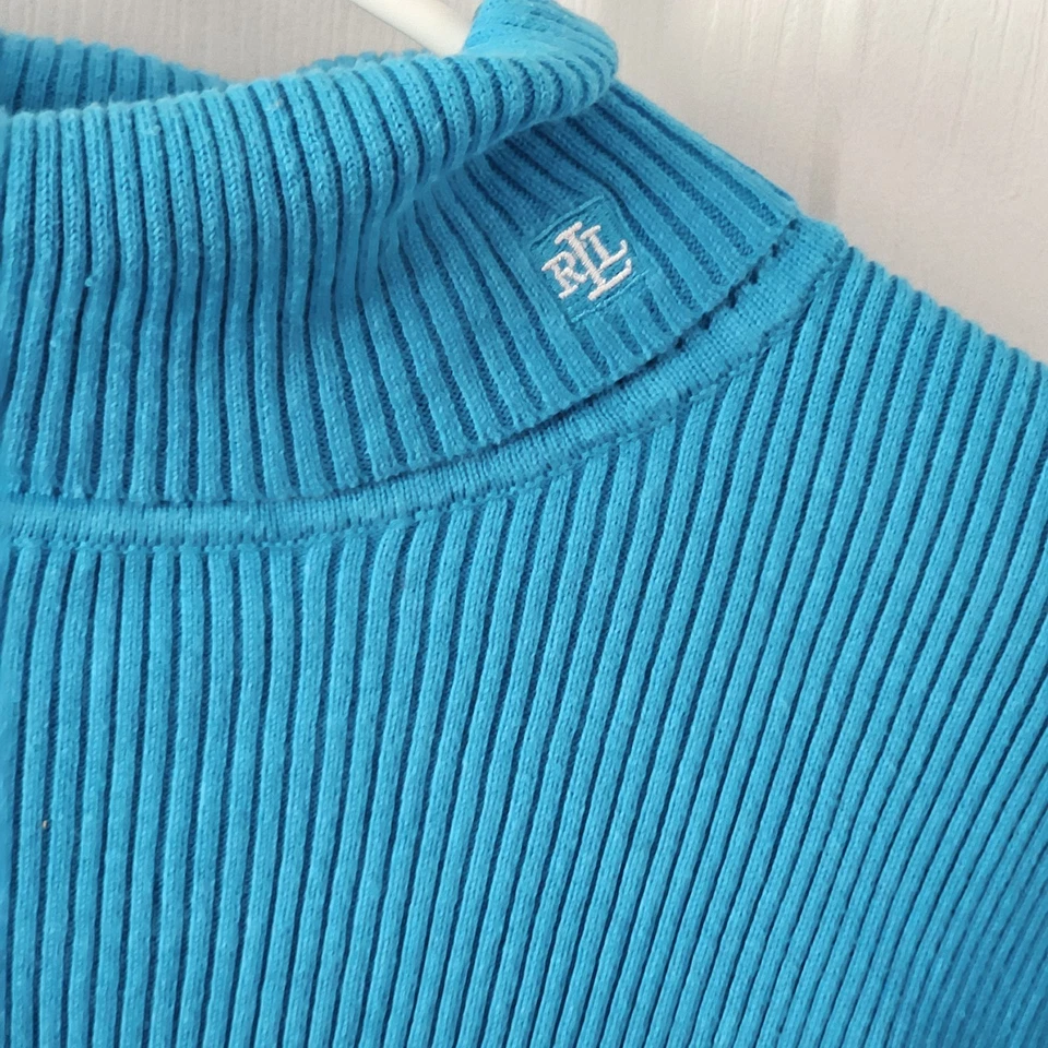 Lauren Ralph Lauren Blue Ribbed Turtleneck Sweater Women's Size XL Cotton - Image 2 of 4
