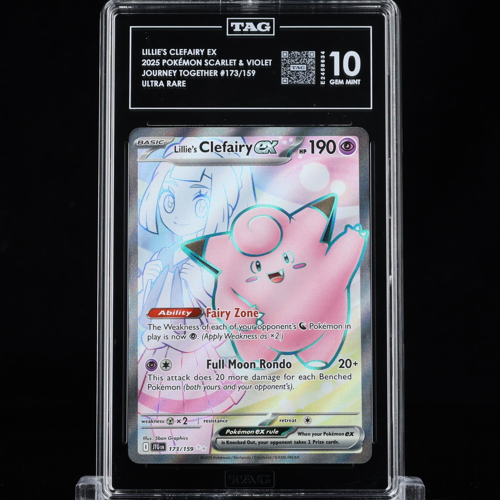 Lillie's Clefairy EX Pokemon 2025 SV Journey Together 173/159 Ultra Rare TAG 10