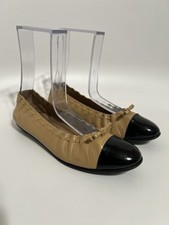 Vtg Chanel Beige Leather Ballet Flat Shoes 36.5