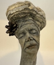 Fabulous Vintage Hand Carved Driftwood Multi Media Old Woman Spirit Wand 13” L