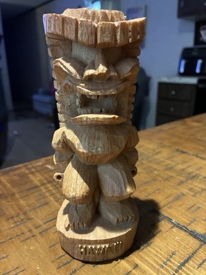 Vintage Tiki Hawaiian Resin Statue - Made In Hawaii - Carved Look Kanaloi