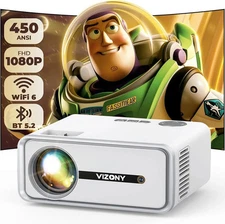 VIZONY Mini Portable Projector with WiFi6 and Bluetooth 1080P FHD Home Movie Pro