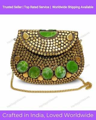 Damen Neu Metall Stein Modische Handtasche Clutch Sling PartyWear Bag