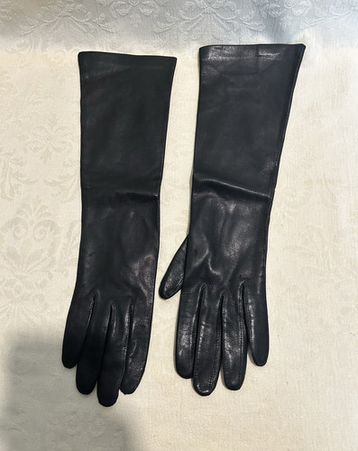 Vintage KISLAV Black Kid Leather Opera Evening Gloves Made in France Size 6.5