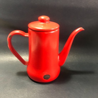 Vintage Fujii & Co Japan Rot Emaille Kaffeekanne Schwanenhals Wasserkocher Mond Hase