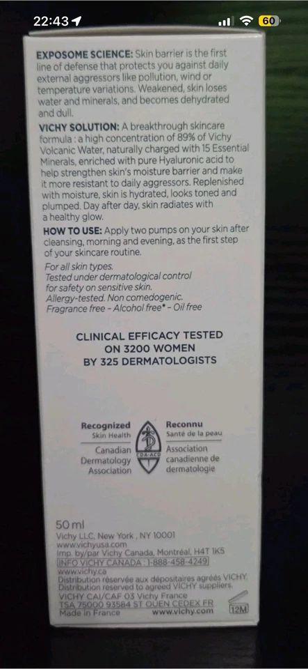 Vichy Mineral 89 Skin Fortifying Daily Booster 50 ml 1,69 oz ácido hialurónico Foto 4 de 4