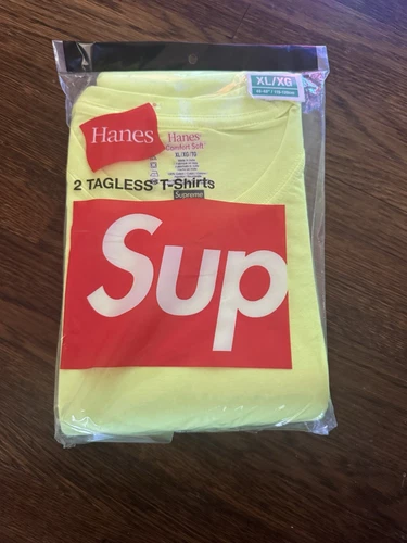 Lot de 2 t shirts sans étiquette Supreme Hanes extra large noir jaune suprême neuf