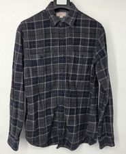 Wallace  Barnes Shirt Men Medium Blue Gray Plaid Flannel Heavy Weight Button Up