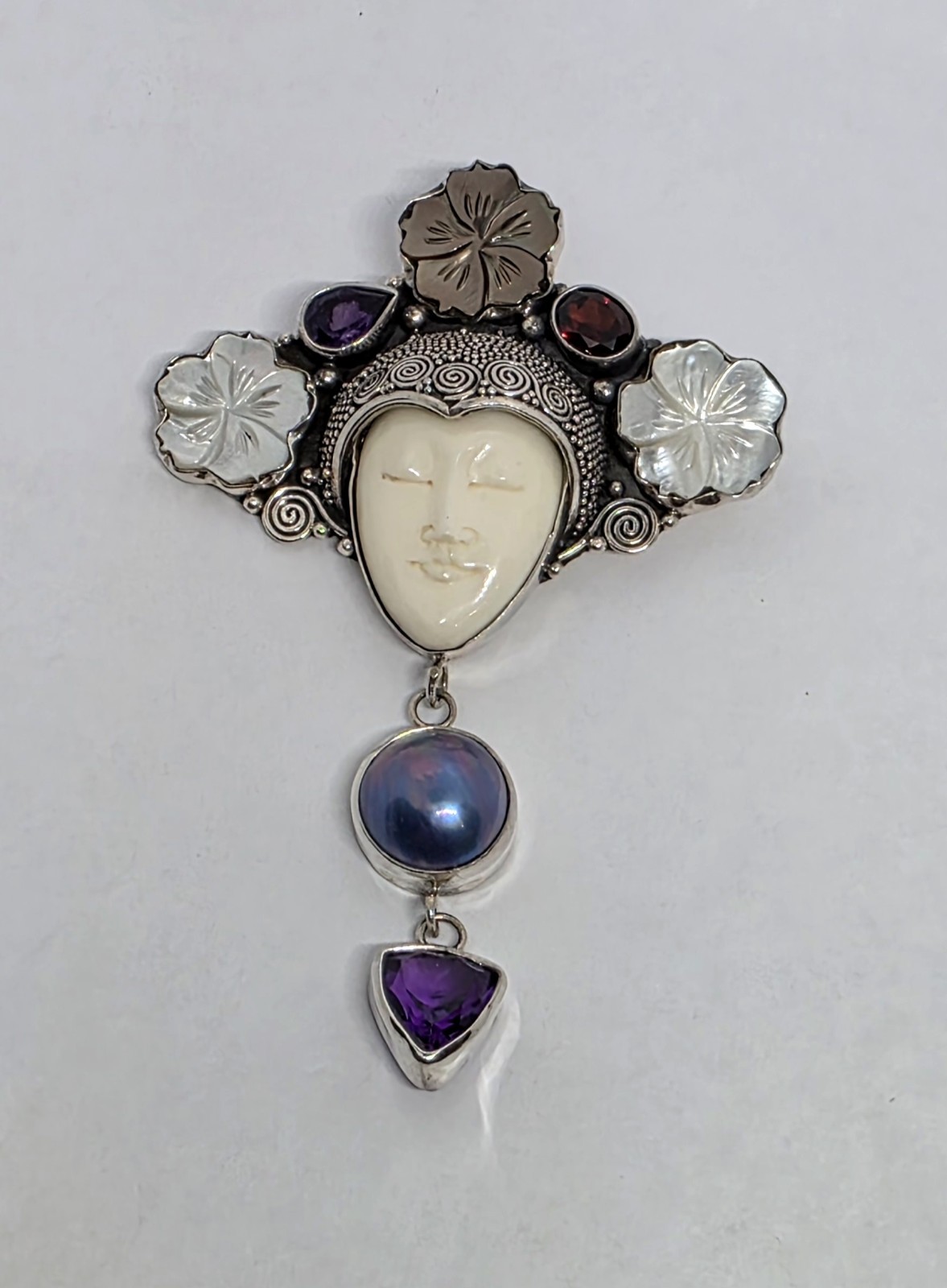 D'Joy Bali Goddess Carved (925 Sterling Silver) Pendant/Brooch