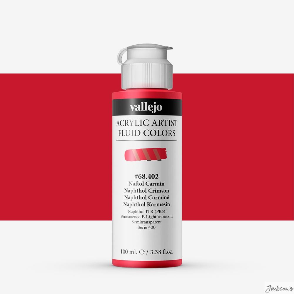 Vallejo Artist Acrylic Fluid Paint 100ml Naphthol Crimson For Pouring Airbrush
