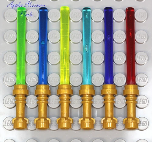 Lego Star Wars Set/6 GOLD Hilt LIGHT SABERS Minifig Weapon Red/Blue/Green/Purple