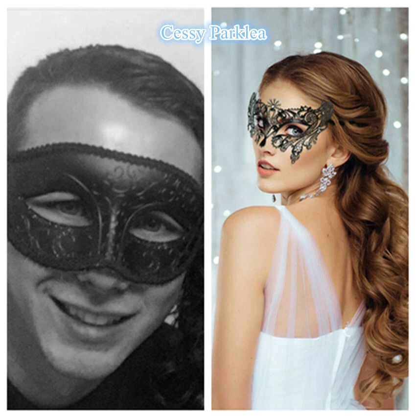 SNF23Luxury Couples Glitter  Venetian Party Masquerade Masks w/ Rhinestone Black - Image 4 of 4