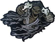 LARGE SIZE GRIM REAPER TWO GUNS God Angel of Death Ghost Sew Iron on Patch Grey