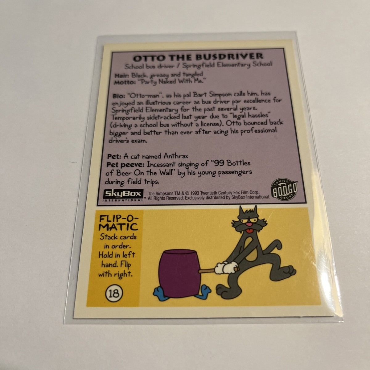 1993 SkyBox THE SIMPSONS Otto The Bus Driver PROMO Card (J1) | eBay