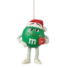 Jim Shore M&M'S GREEN CHARACTER WITH SANTA HAT HANGING ORNAMENT 6015686