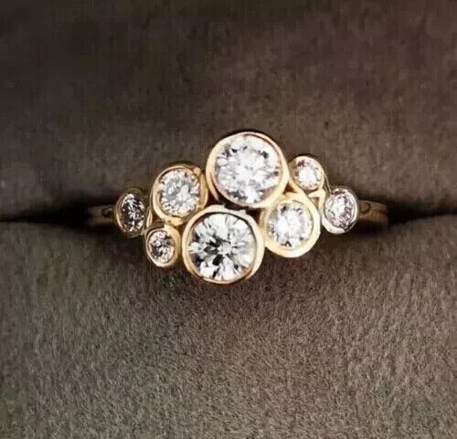 Stunning Wedding Band Ring Round Cut Simulated Diamond In 14k Yellow Gold Plated-image