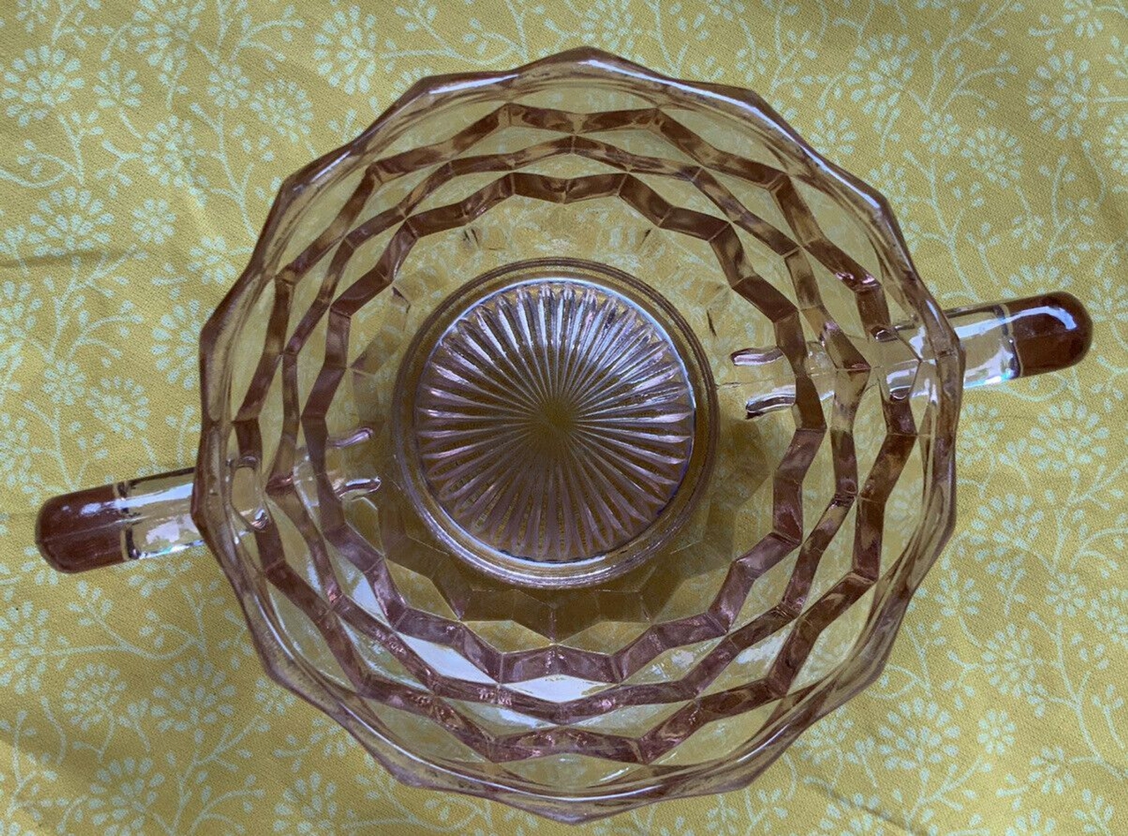 Vintage Pink Depression Glass Sugar Bowl Cubist  By Jeanette