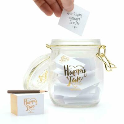 Happy Glas Mit Notizzettel Und Bleistift für Your Happy Thoughts Und Momente