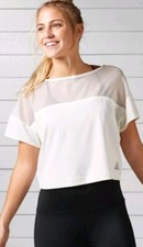 REEBOK T-SHIRT YOGA CARDIO FASHION CHALK WHITE WOMEN'S XXS UK 0-2 NEW WITH TAGS