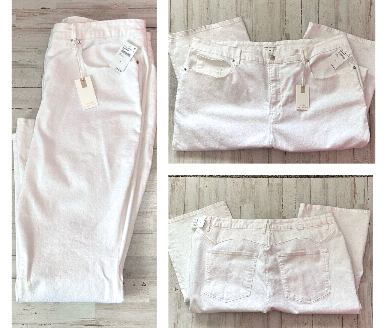 Good American Good Boy Straight Leg Jeans White Plus 24 Trendy Casual FLAW NEW