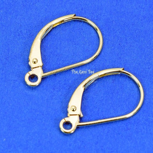 14k Solid Yellow Gold Plain Leverback Earrings Findings PAIR - Picture 3 of 5