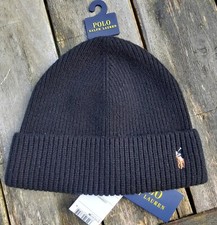 Genuine POLO RALPH LAUREN Black MERINO WOOL BEANIE Hat Tag 449793448001 Ralp1