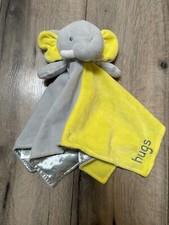 Okie Dokie Elephant Plush Baby Lovey Security Blanket 14" X 14" Gray Yellow Po