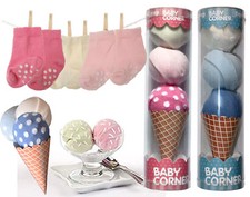 BABY CORNER 3-teiliges Baby Socken Geschenk-Set EISCREME (0-12 Monate) rosa blau