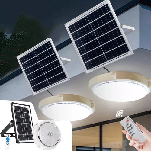 2x Solar Power Ceiling Pendant Light Remote Control Out/Indoor Lamp Waterproof