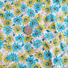 Fabric Traditions Cotton Fabric Blue Green Daisies on White 44  Wide x 1  Yards