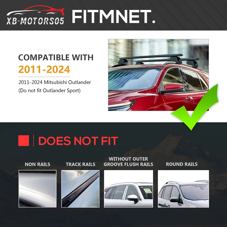 300LBS Lockable Roof Rack Cross Bar for 2015-2024 Mitsubishi Outlander Steel - Image 4 of 4