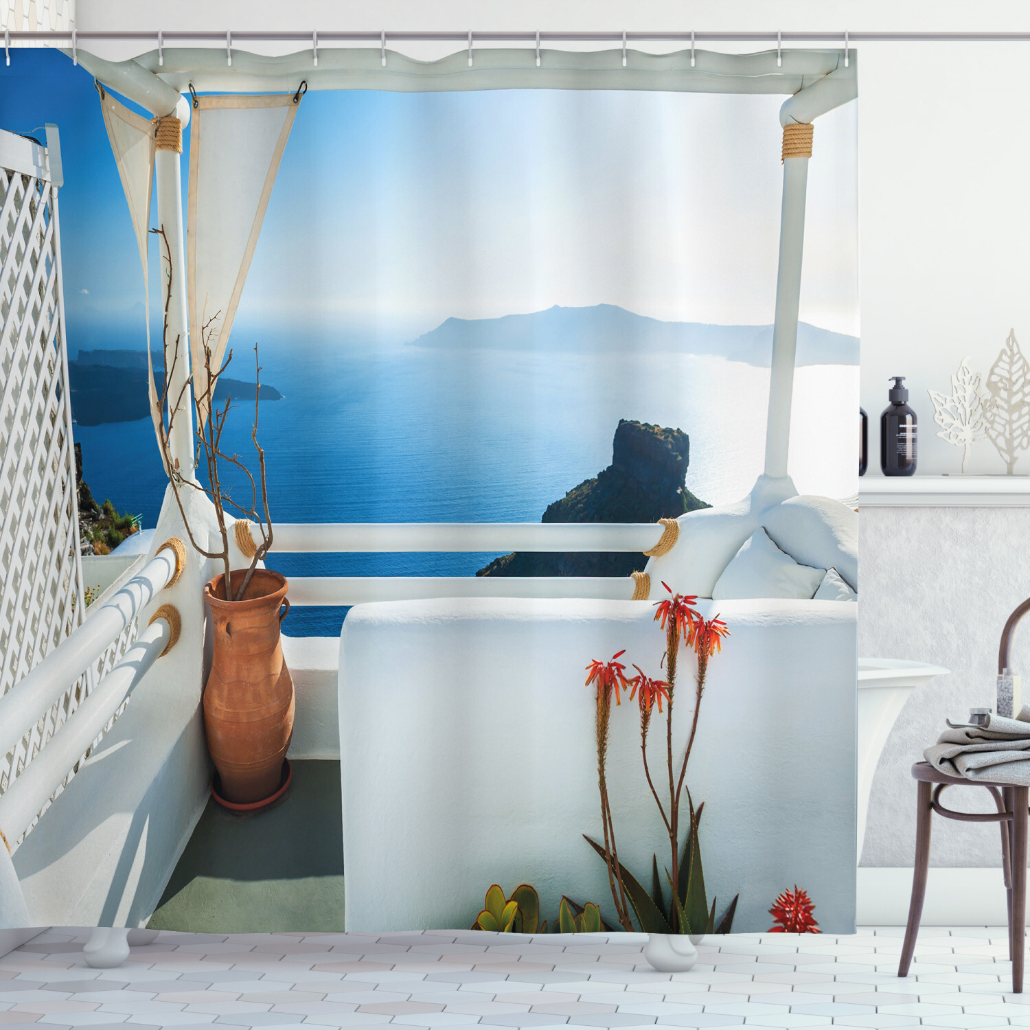 Greek Shower Curtain Sunset Santorini Island Print for Bathroom eBay