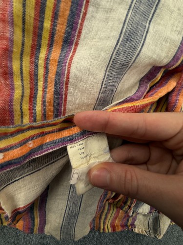 Etro Milano Italy Langarm Hemd Leinen gestreift bunt Knopfleiste Logo XL - Bild 10 von 24