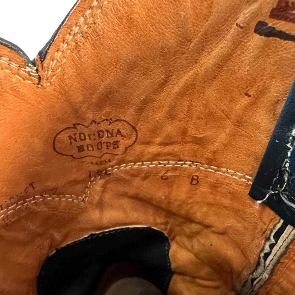 Botas de caubói vintage de couro azul Nocona tamanho ocidental 8B clássico festival de rodeio - Imagem 3 de 4