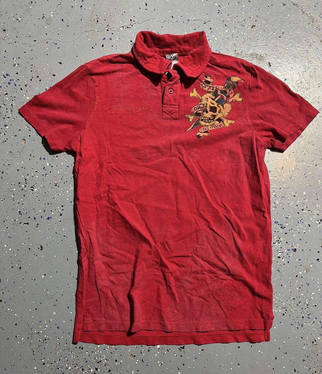 Vintage Ed Hardy Christian Audigier Red Polo Shirt 