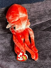 TY Orangish Red Plush WIGGLY Squid Stuffed Animal 9 inches high x 3 x 3 inches