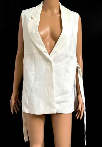 ZARA WHITE Waistcoat WITH VENT Notch Collar Open side Tailored Sleeveless BLAZER - Picture 2 of 22