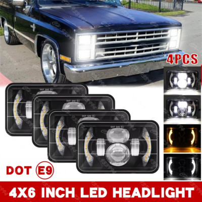 4PCS 4X6'' LED Headlights High-Low Beam For Chevy C10 Pickup truck 1980-1986 DOT