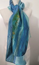 Vintage 1980s Unsigned Silk Blue Sea Boat Scarf 64"X17" China