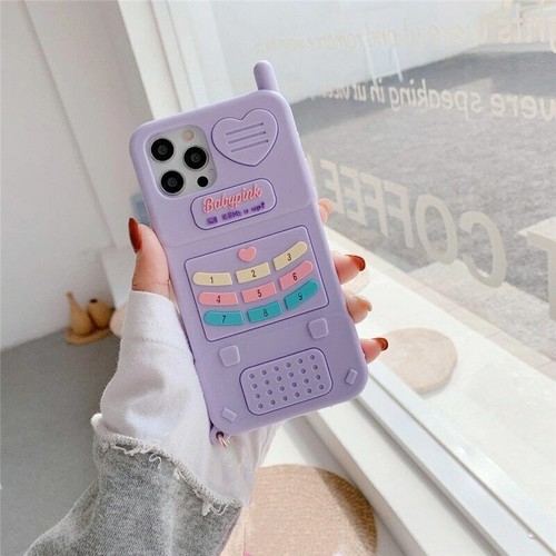Silicone for iPhone 15 14 Pro Max 13 3D Retro Mobile Phone Case Fur Ball Pendant - Picture 4 of 13