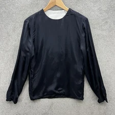 Maison Margiela H&M Top Womens Extra Small Blue Satin Lined Round Neck Zip Side