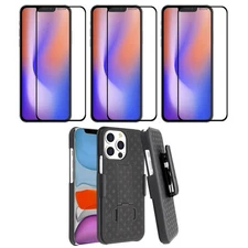 For iPhone 13/Pro - Belt Clip Case and 3 Pack Screen Protector Swivel Holster