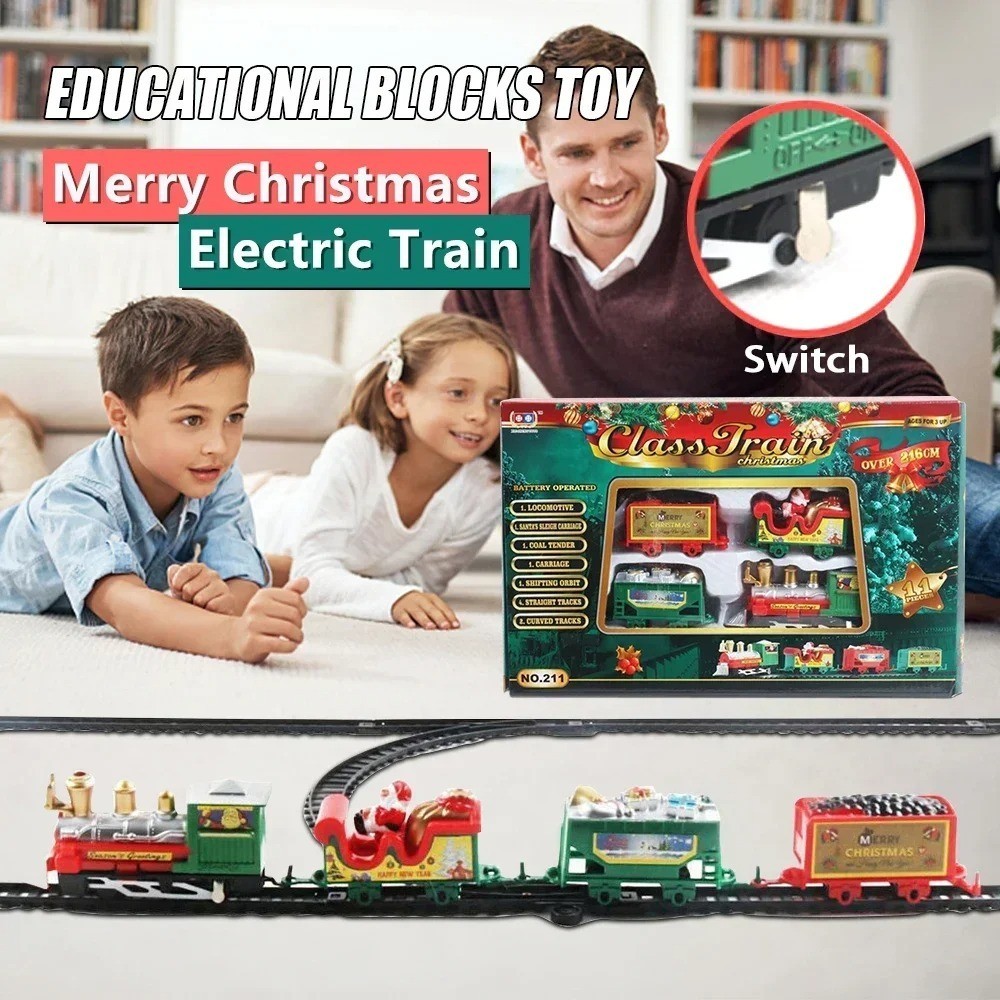 Christmas Electric Train Toy Set Xmas Tree Decoration Train Track DIY Railway Tr