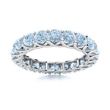 Full Eternity 4 MM Round Aquamarine Engagement Ring 925 Sterling Silver